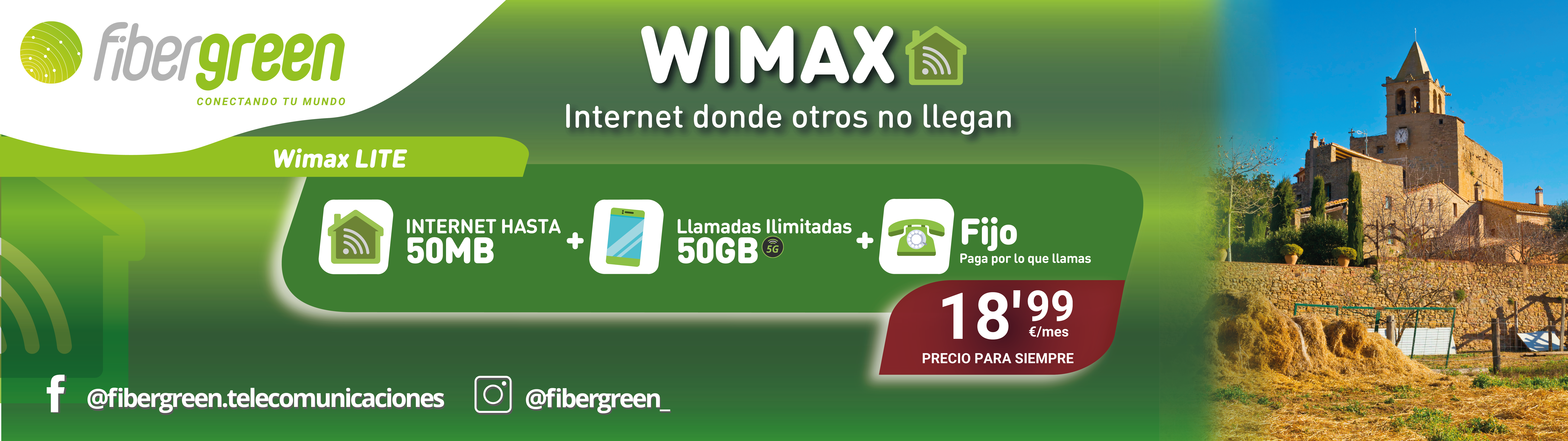 Internet (WIMAX) 50Mb + Móvil 5G con 50Gb por 18,99€